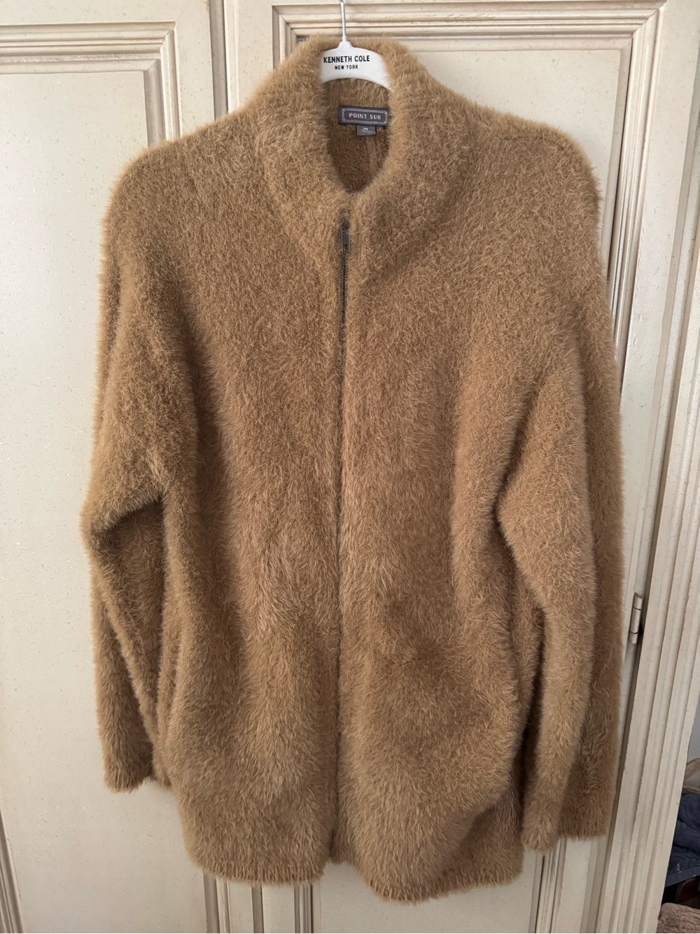 Women's Camel Fuzzy Zip-Front Jacket